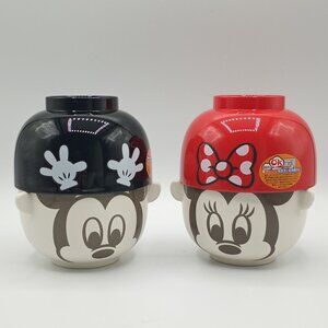 Two Mickey & Minnie mouse Soup & Tea Bowl Set - Mini Japan New